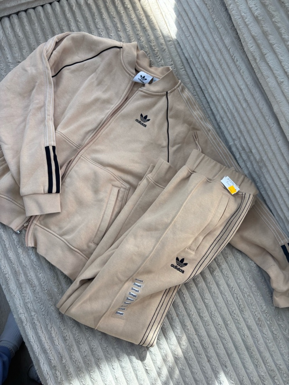 adidas Beige Trefoil Zip-Up Jacket and pants with Black Logo